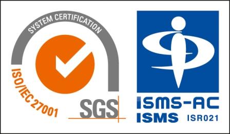 ISO/IEC 27001 認証マーク（SGS / ISMS-AC ISR021）